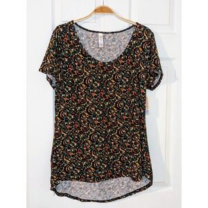 LuLaRoe Perfect Tunic Top M Black Green Orange Floral Print‎ Short Sleeve NWT